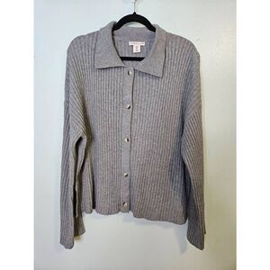 Sincerely Jules gray ribbed button front collared cardigan sweater.  Size L.